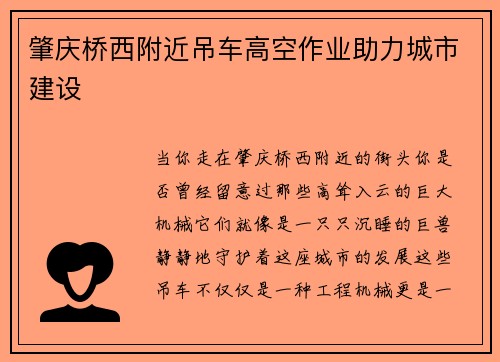 肇庆桥西附近吊车高空作业助力城市建设